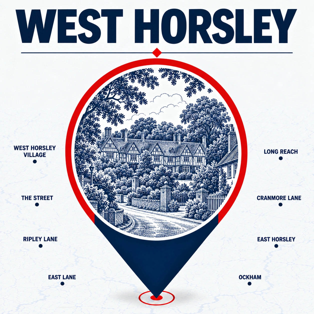 Illustrated map of West Horsley and nearby service areas