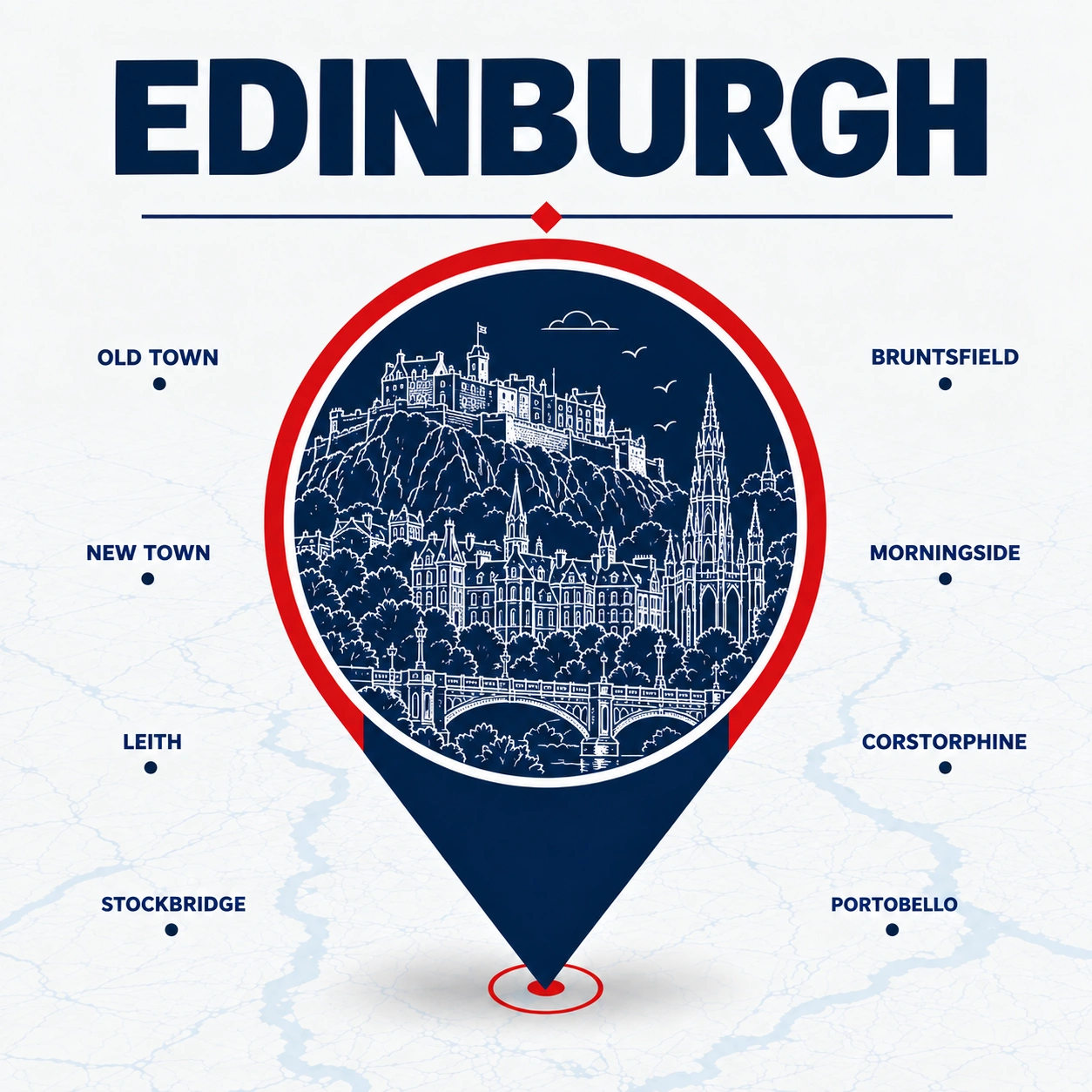 Edinburgh coverage graphic showing Old Town, New Town, Leith and surrounding neighbourhoods