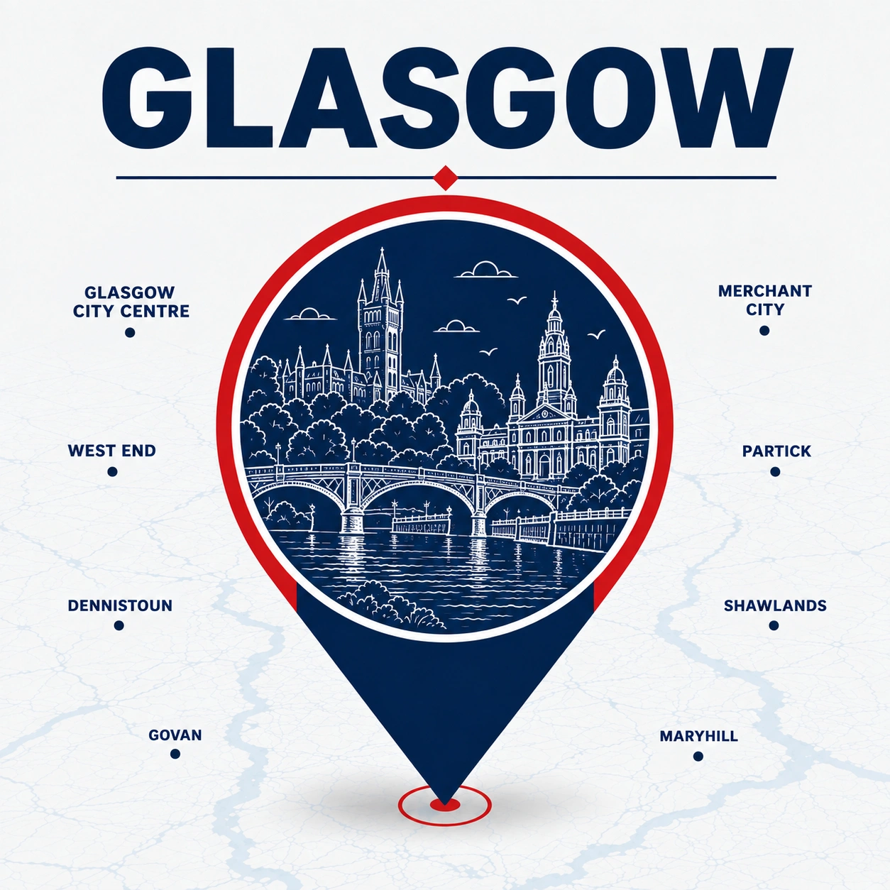 Glasgow coverage graphic showing the city centre and surrounding neighbourhoods