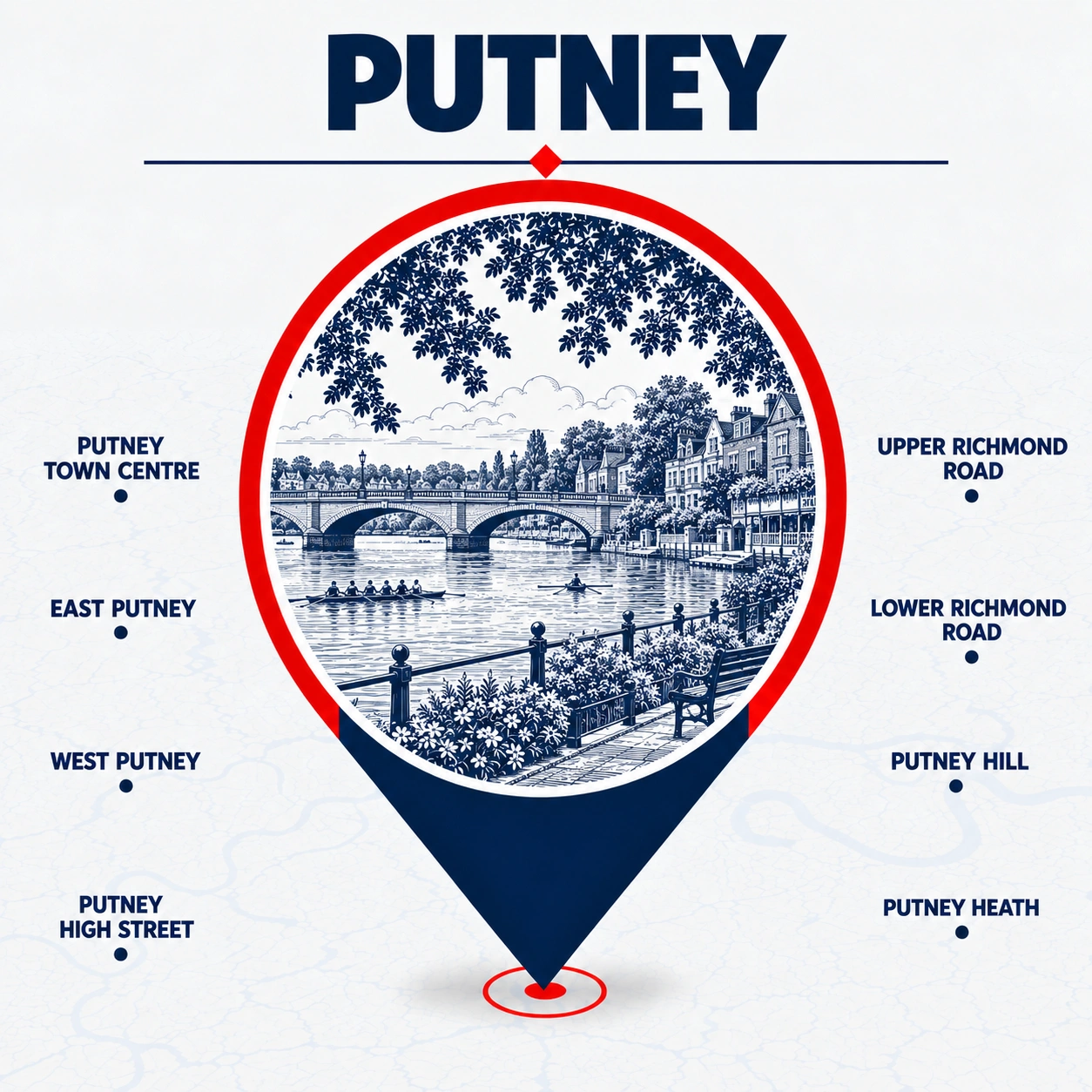 Illustrated map showing Putney and surrounding electrical service areas