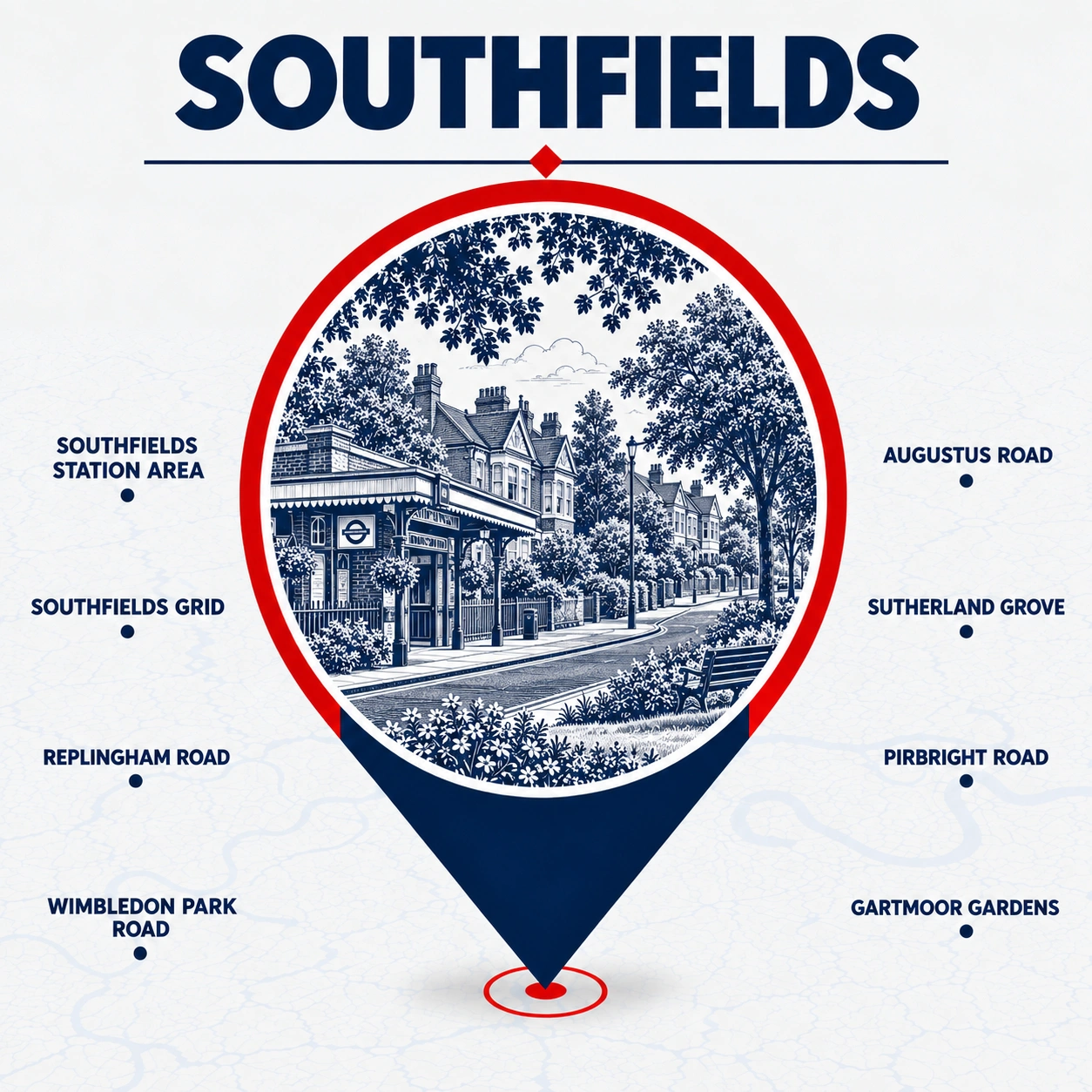 Illustrated map of Southfields and nearby electrical service areas